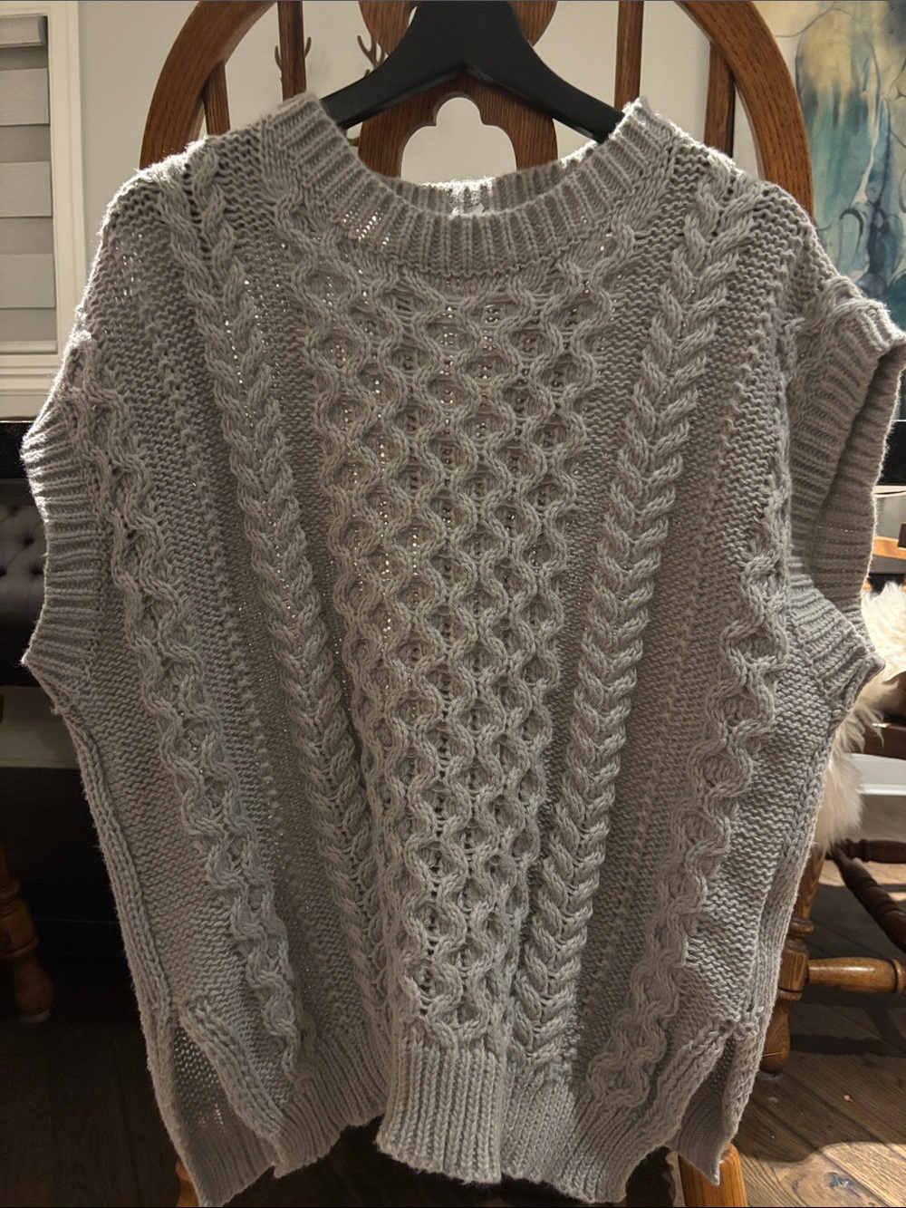 Cable Knit Sleeveless Sweater Vest - Light Gray